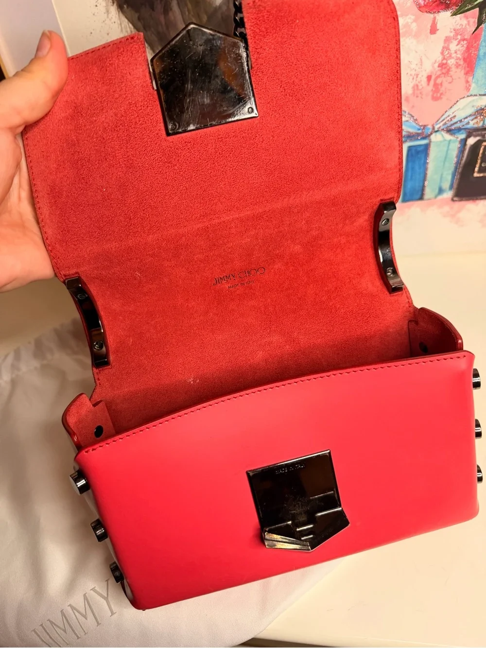 Authentic Jimmy Choo Hot Pink Leather Chain Strap Crossbody